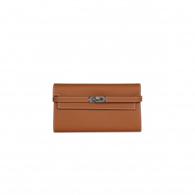 HERMES KELLY LONG WALLET GOLD EPSOM PALLADIUM HARDWARE (20*11*2cm)  